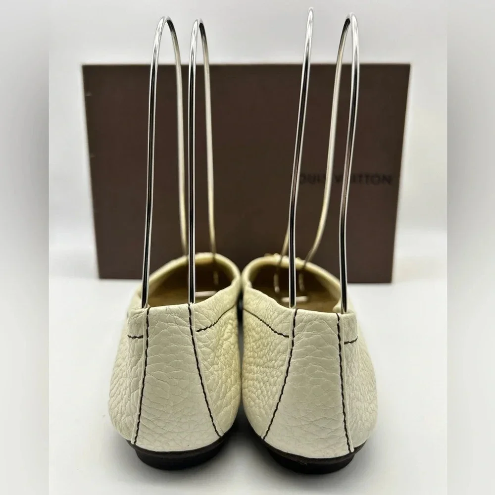 Louis Vuitton LV Logo Ballet Flats Shoes Womens Size 37.5 Beige White - Picture 11 of 16